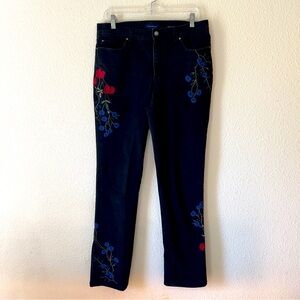 Charter club Lexington straight bohemian embroidered jeans black Sz M